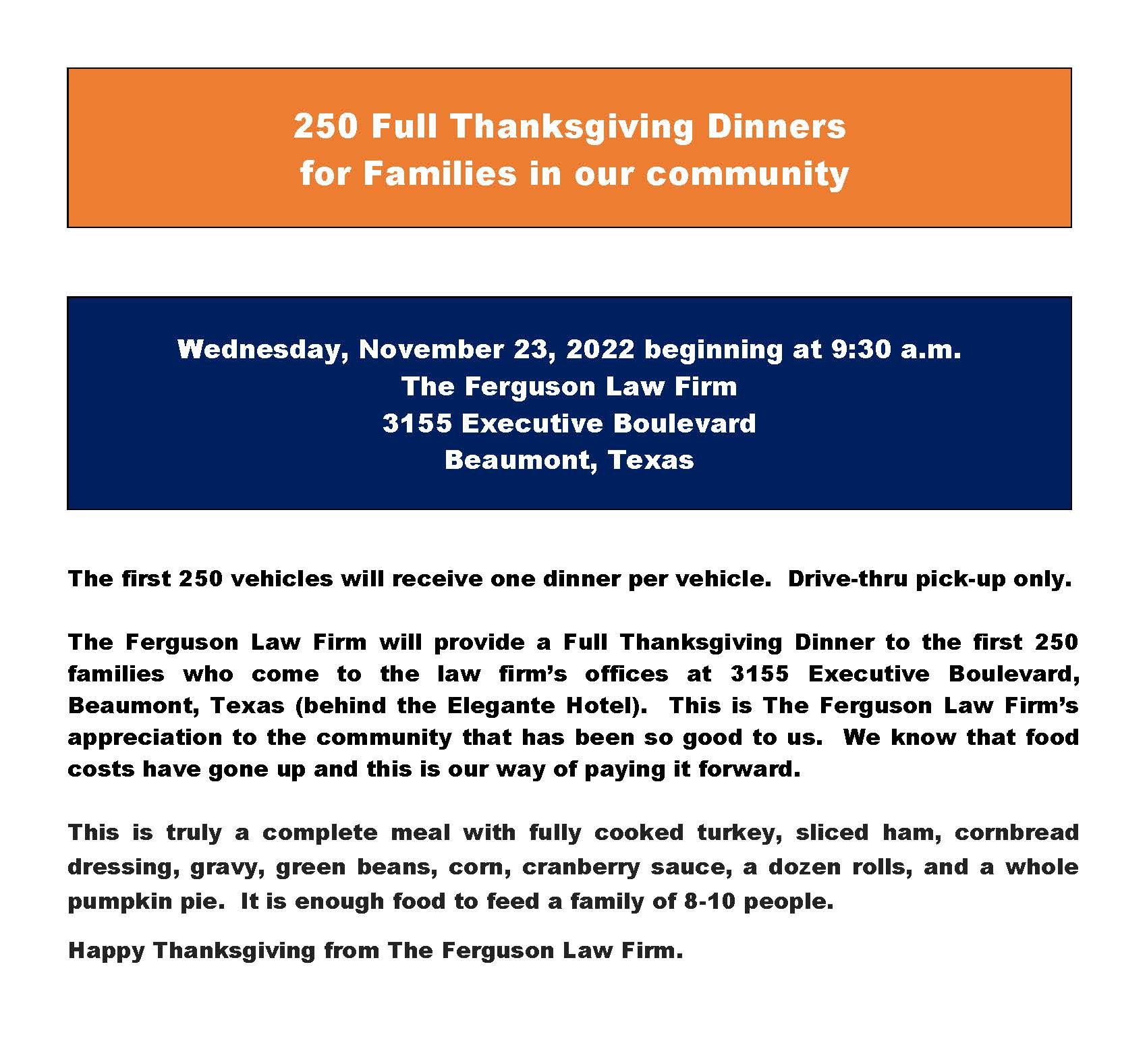 250 Full Thanksgiving Dinners Flyer